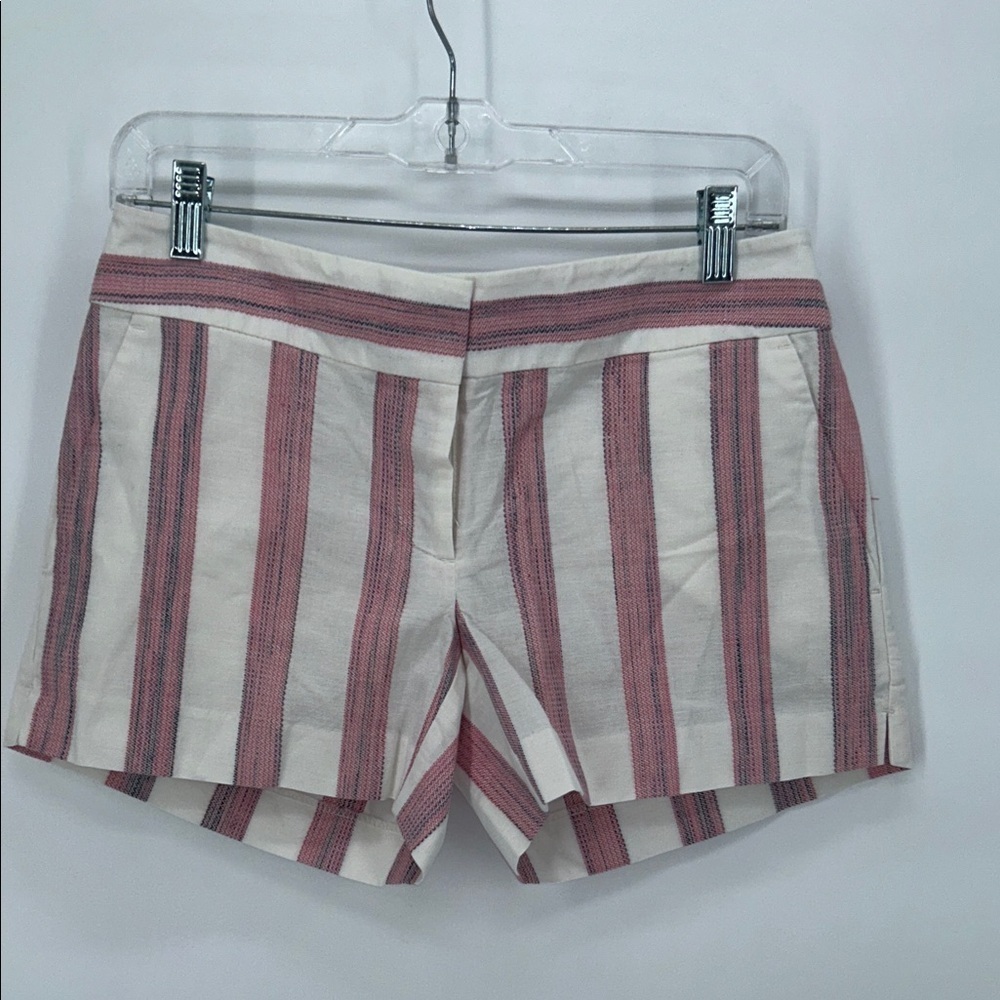 NEW Ann Taylor LOFT 100% Cotton White Pink Wide Stripe Print Shorts Size 00 - Picture 3 of 10
